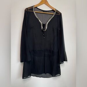 Sheer Black Swim Coverup with Gold Sequins